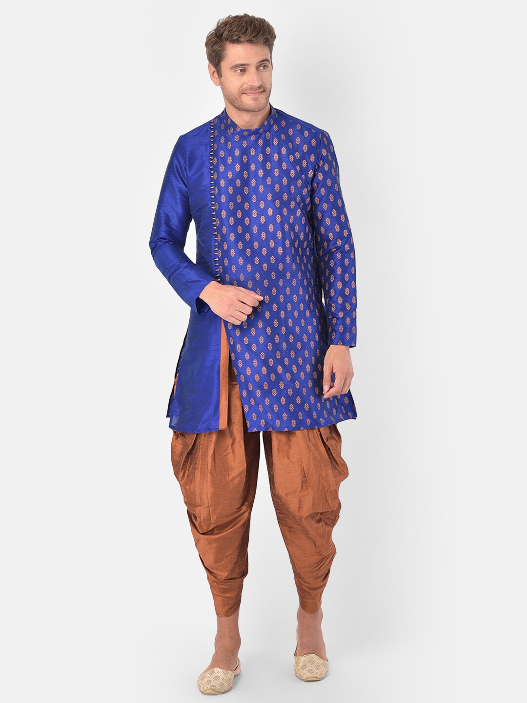 

DEYANN Ethnic Motifs Printed Mandarin Collar Above Knee Straight Kurta with Patiala, Blue