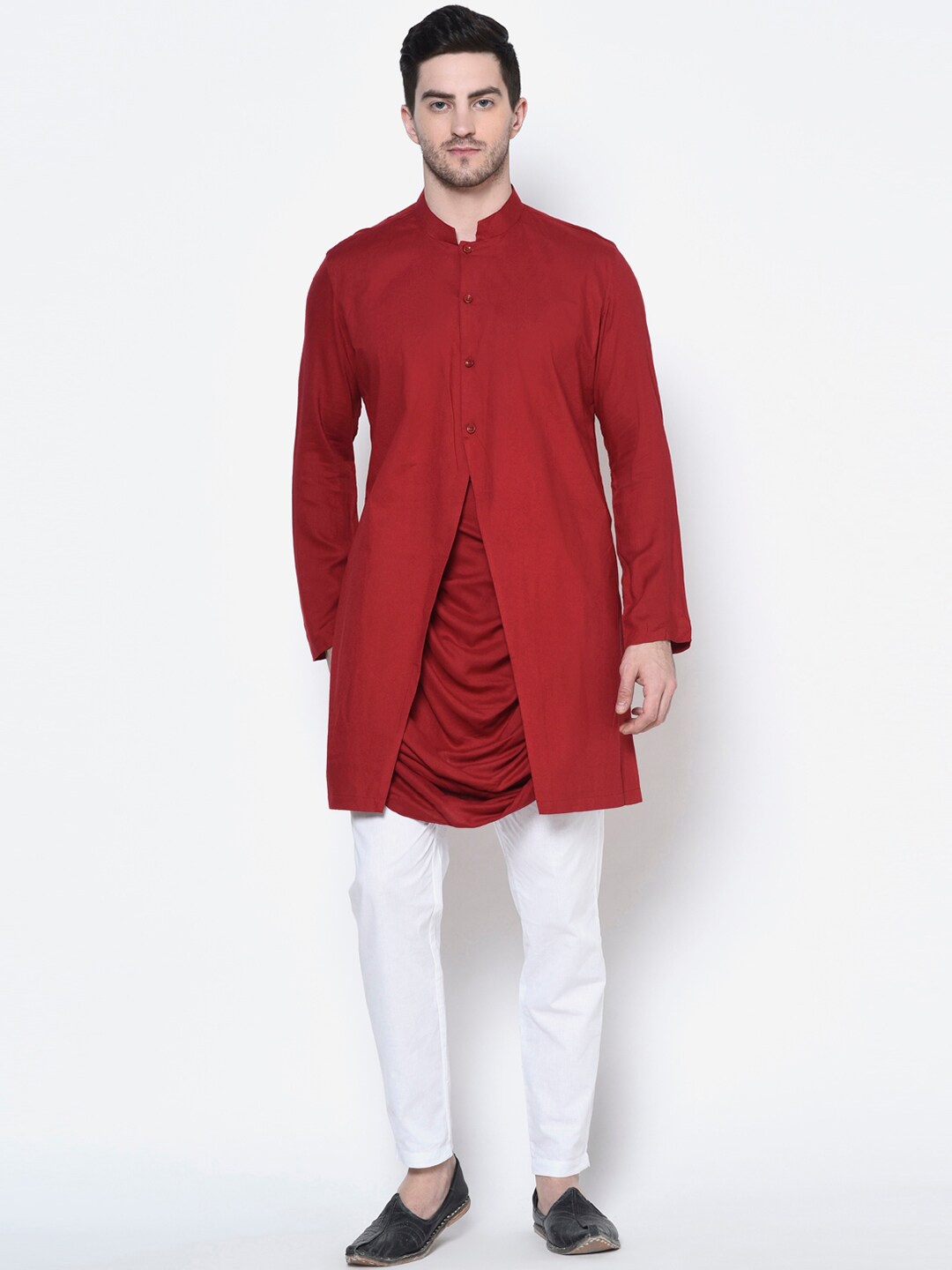 

DEYANN Pleated Asymmetric Kurta with Pyjama, Red