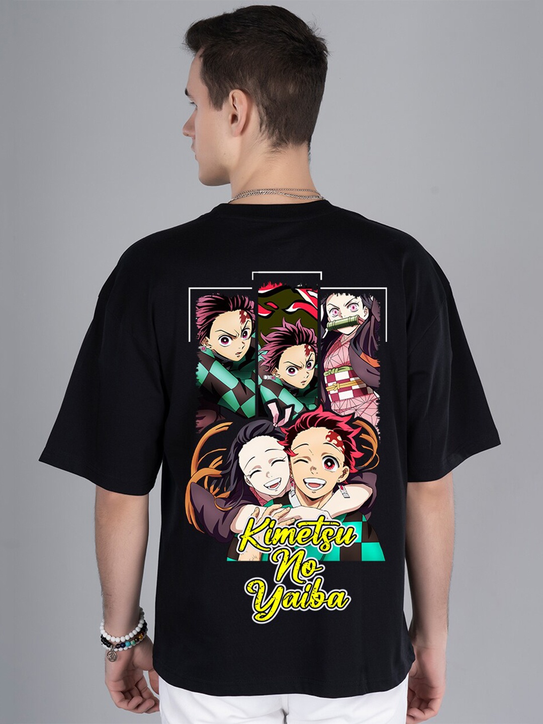

PRONK Anime Printed Cotton Oversized T-shirt, Black