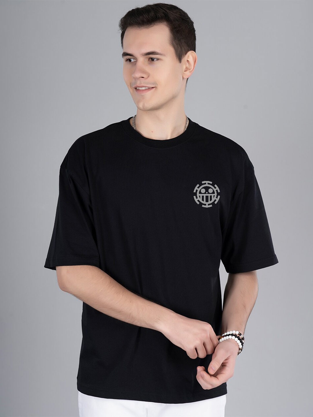 PRONK Graphic Printed Cotton Oversized T-shirt, Black