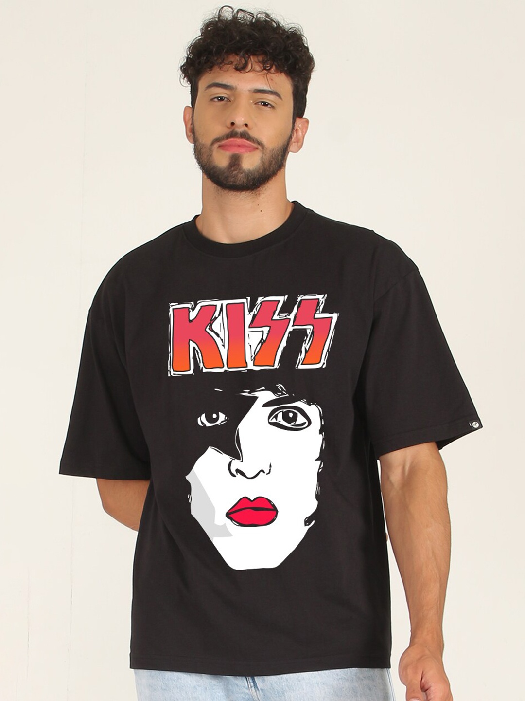 

PRONK Graphic Printed Cotton Oversized T-shirt, Black
