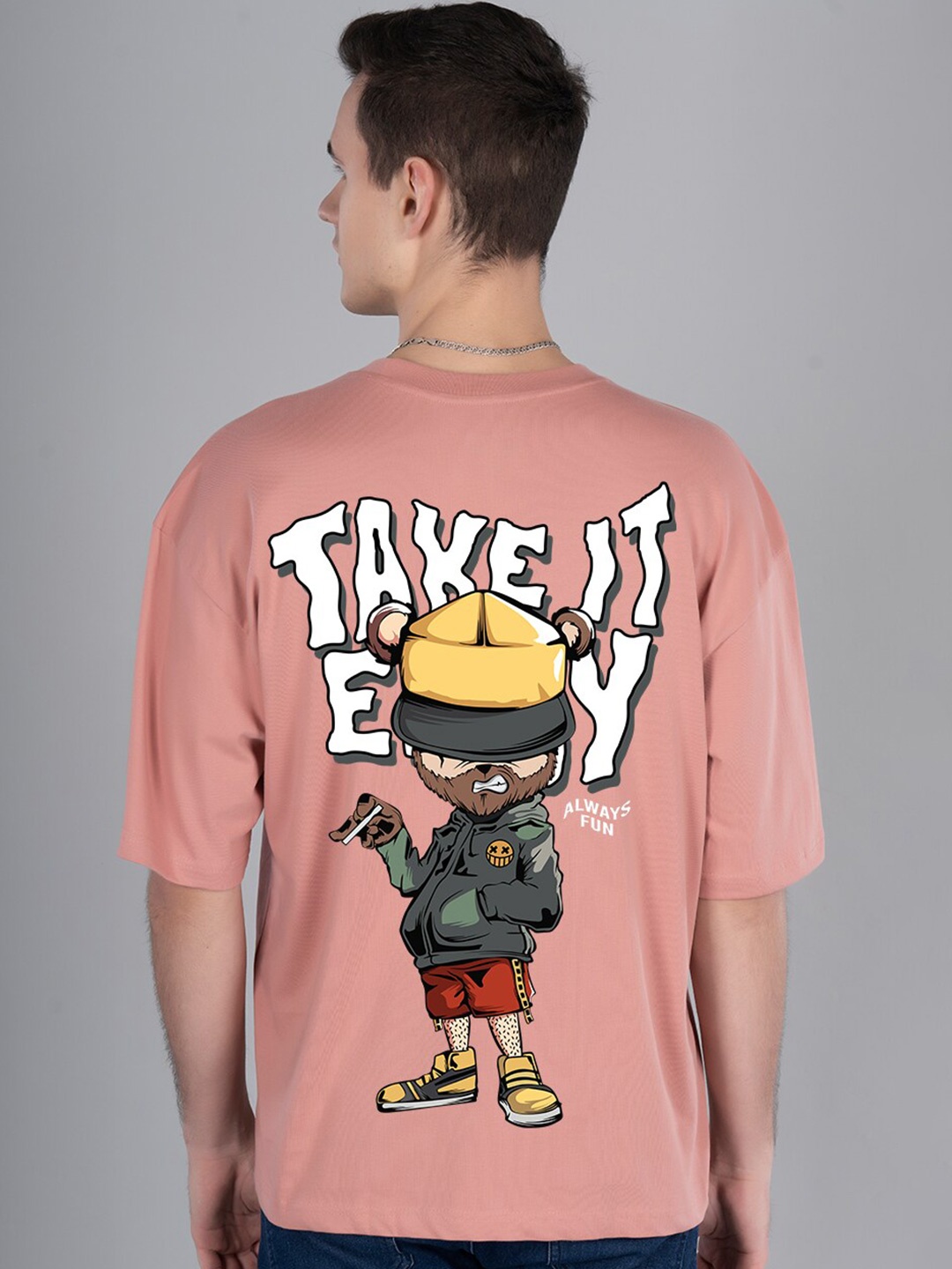 

PRONK Graphic Printed Cotton Oversized T-shirt, Pink