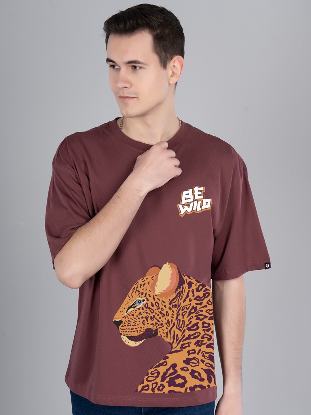 

PRONK Graphic Printed Cotton Oversized T-shirt, Mauve