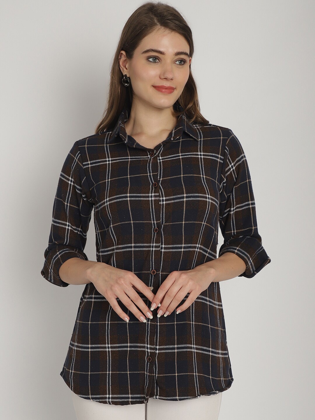 

Aarsha Classic Checked Woollen Casual Shirt, Brown