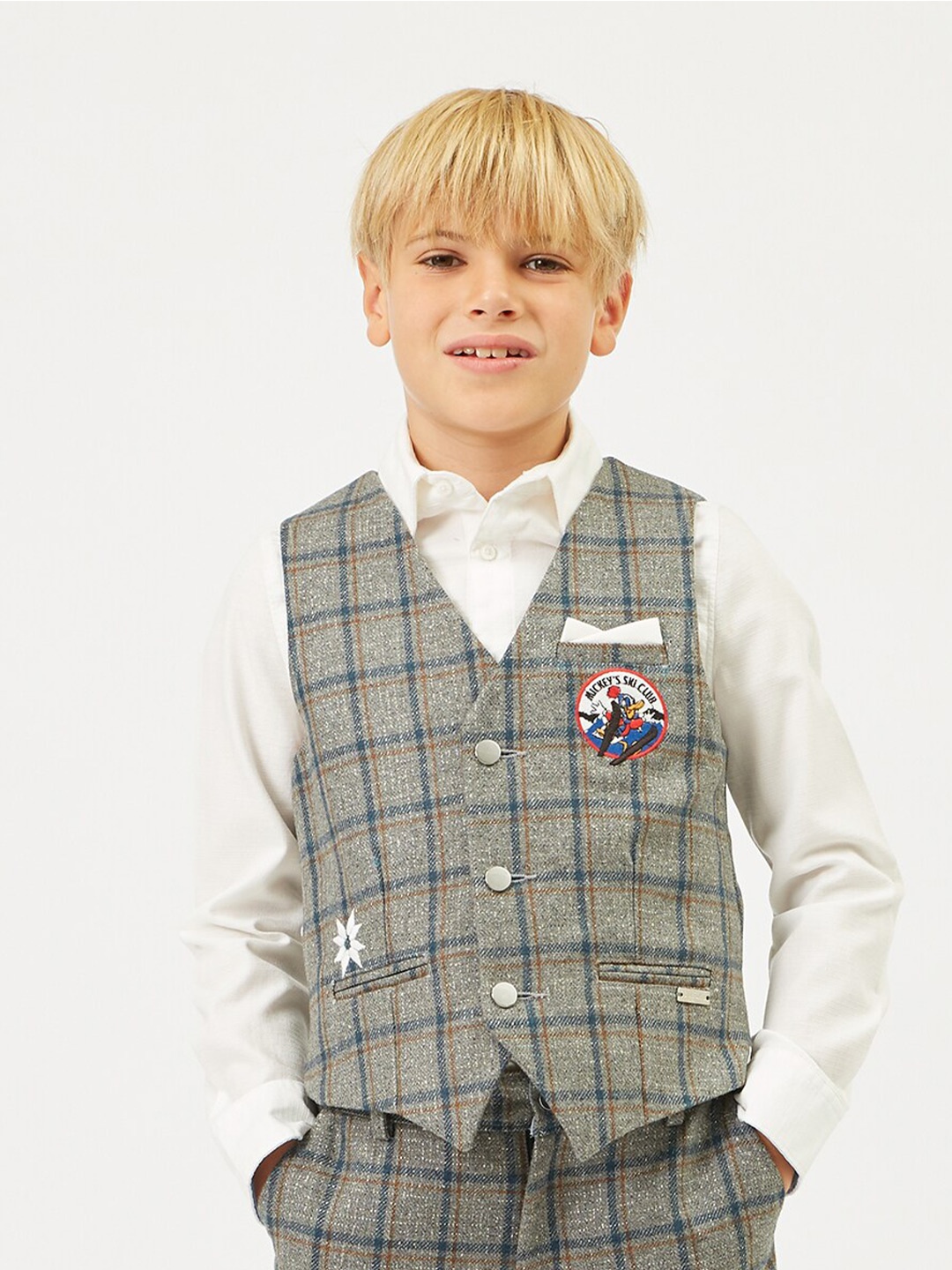 

One Friday Boys Checked V-Neck Waistcoat, Grey