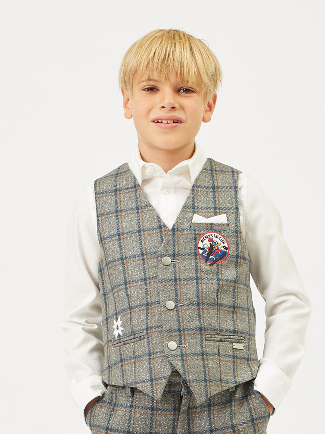 

One Friday Boys Checked V-Neck Waistcoat, Grey