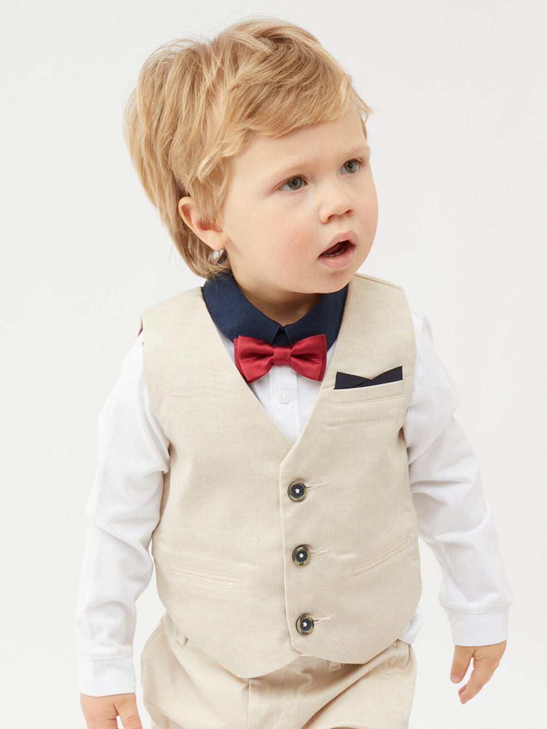 

One Friday Infant Boys 2 Piece Checked Pure Cotton Suits, Beige