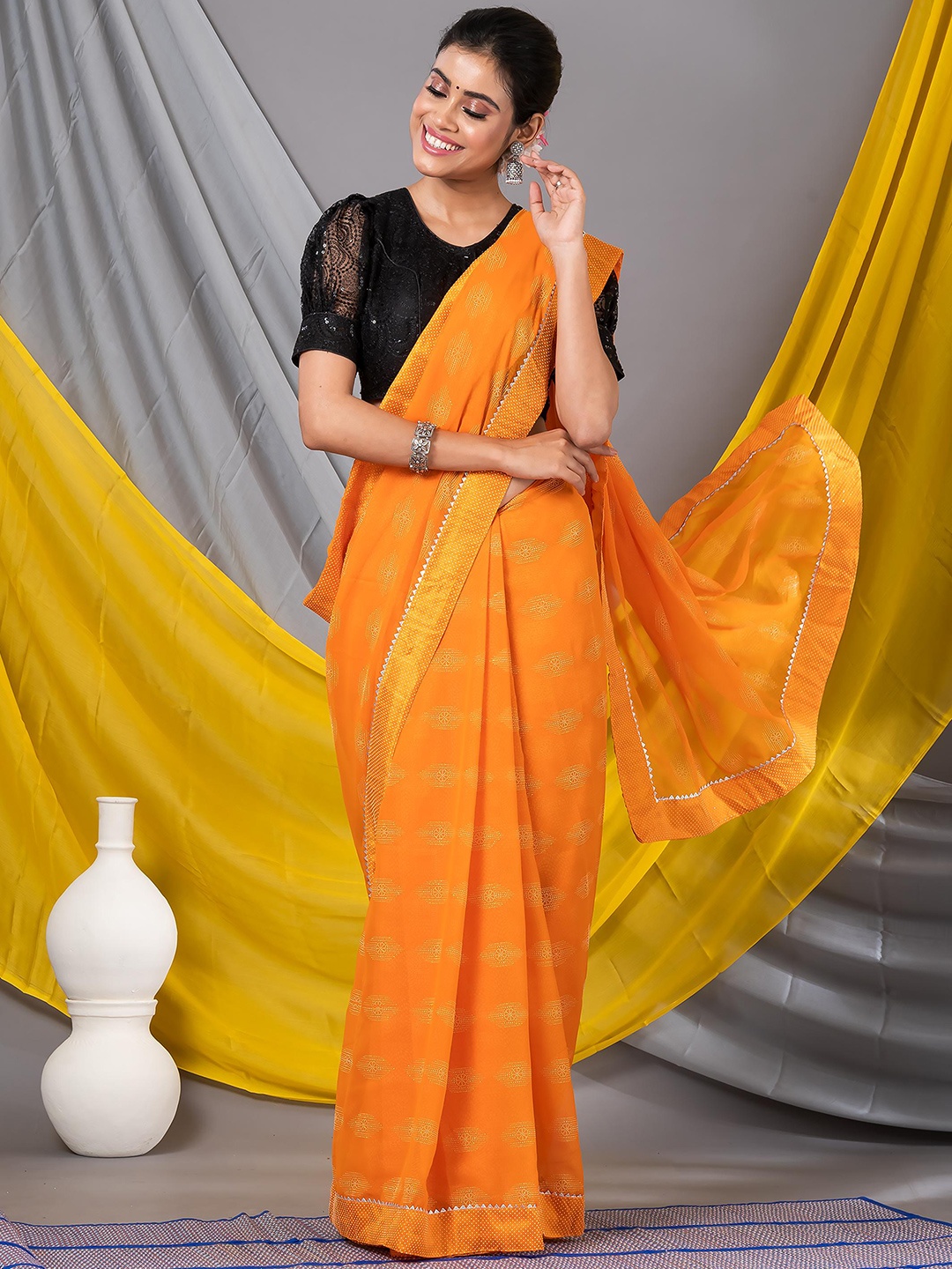 

MAHALASA Ethnic Motifs Woven Design Saree, Orange