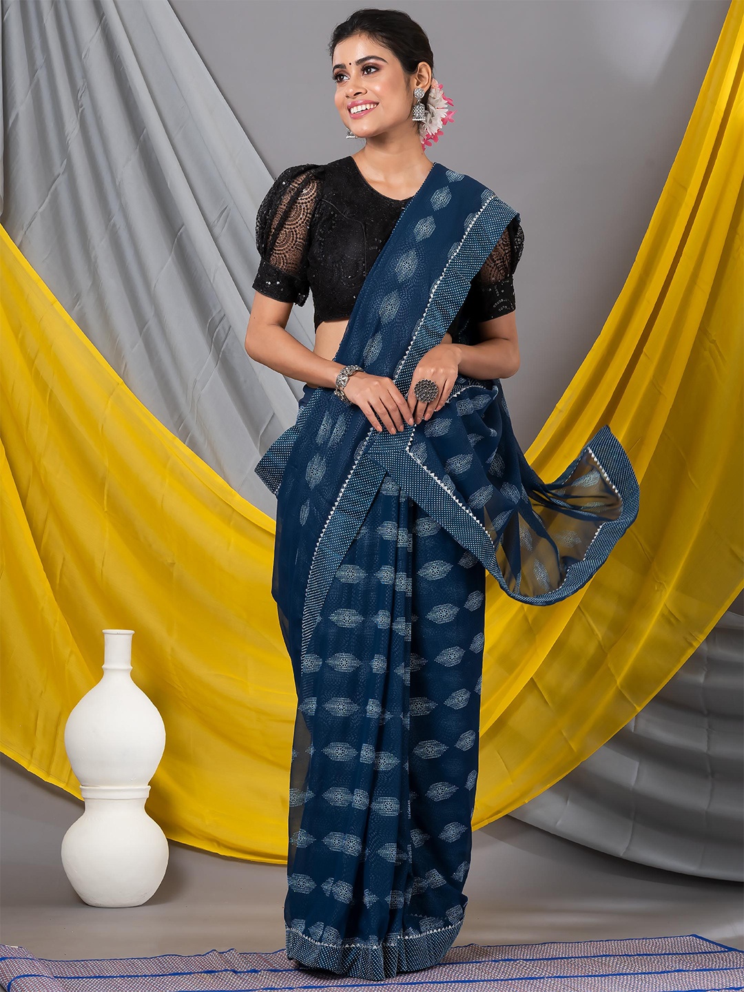 

MAHALASA Abstract Printed Saree, Teal