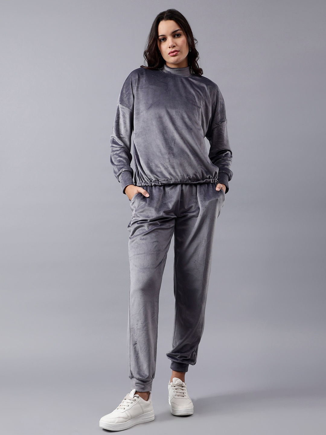 

The Roadster Lifestyle Co. Grey High Neck Sweatshirt With Joggers