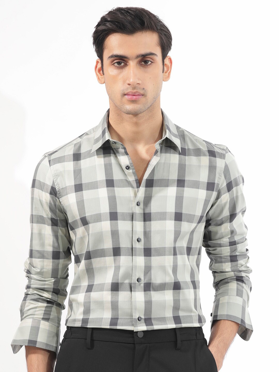 

RARE RABBIT Men Mape Slim Fit Opaque Checked Cotton Shirt, Green