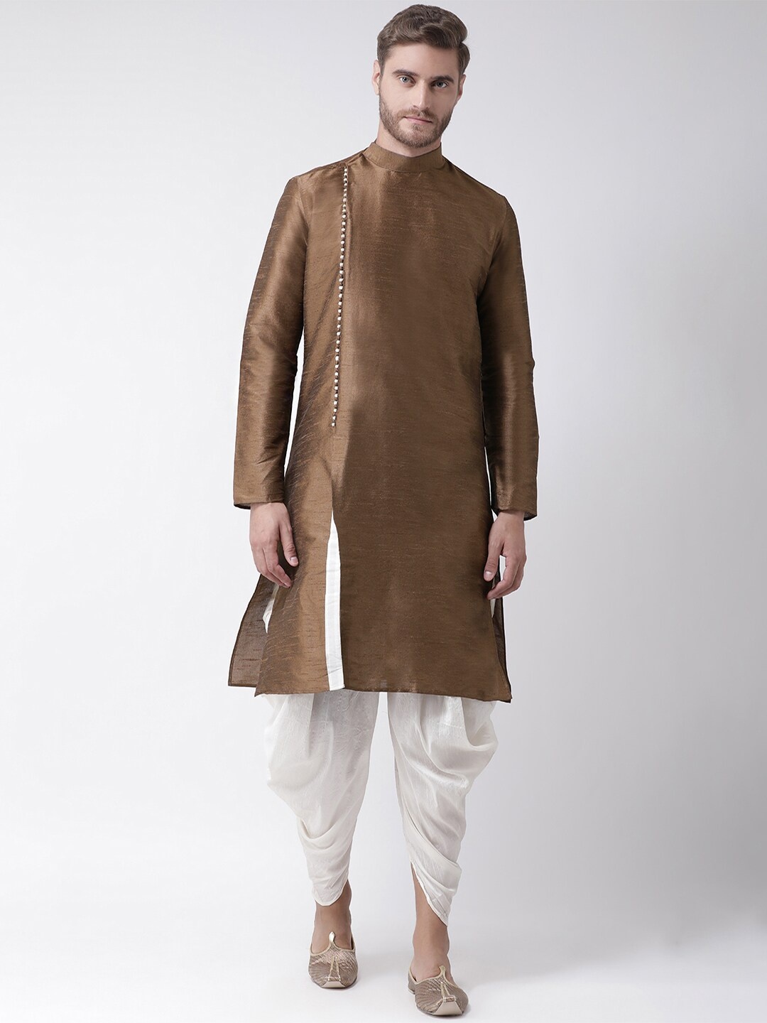 

DEYANN Regular Dupion Silk Kurta with Dhoti Pants, Brown