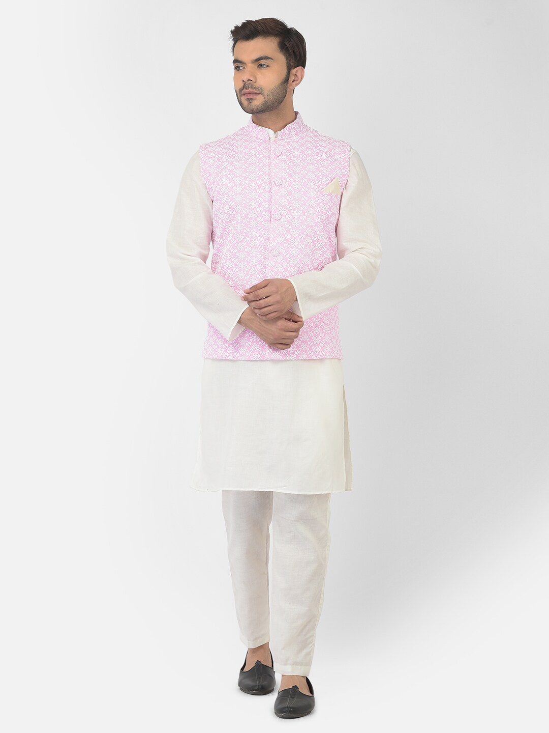 

DEYANN Regular Pure Cotton Kurta With pyjama & nehru jacket, White