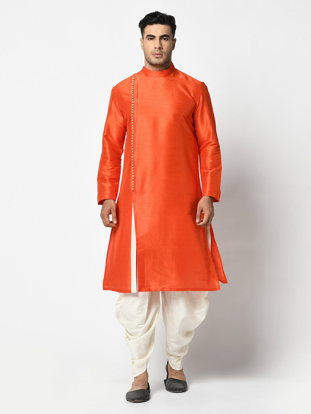 

DEYANN Band Collar A-Line Kurta With Dhoti Pants, Orange