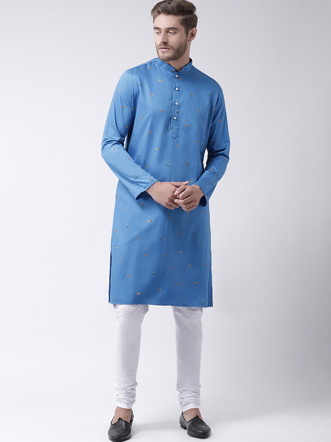 

DEYANN Abstract Printed Mandarin Collar Cotton Straight Kurta With Pyjama, Blue
