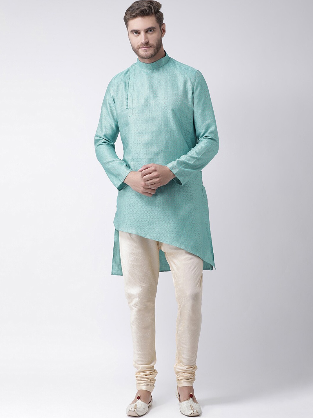 

DEYANN Self Design High-Low Kurta With Churidar, Sea green