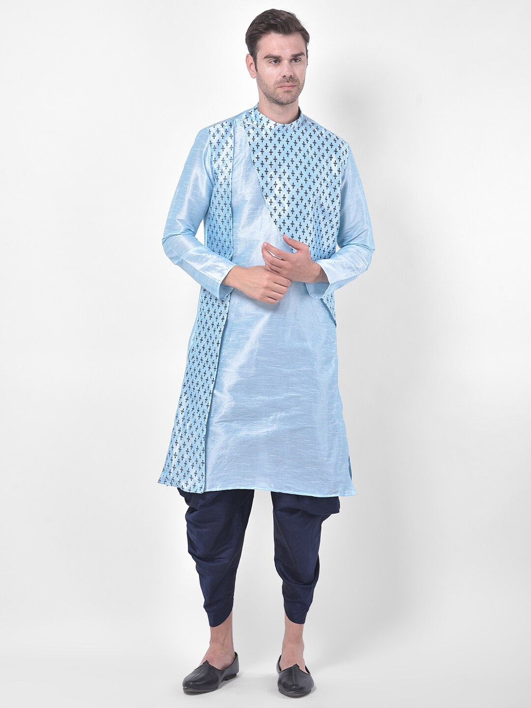 

DEYANN Printed Regular Dupion Silk Kurta with Dhoti Pants, Blue