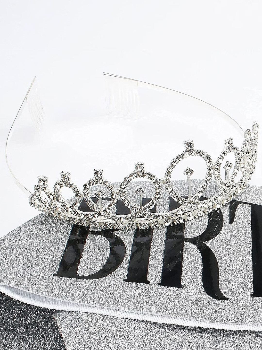 

Shining Diva Fashion Set of 2 Embellished Tiara with Birthday Sash, Silver