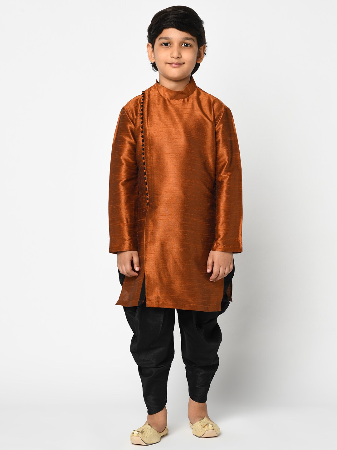 

DEYANN Boys Dupion Silk Kurta With Dhoti Pants, Copper