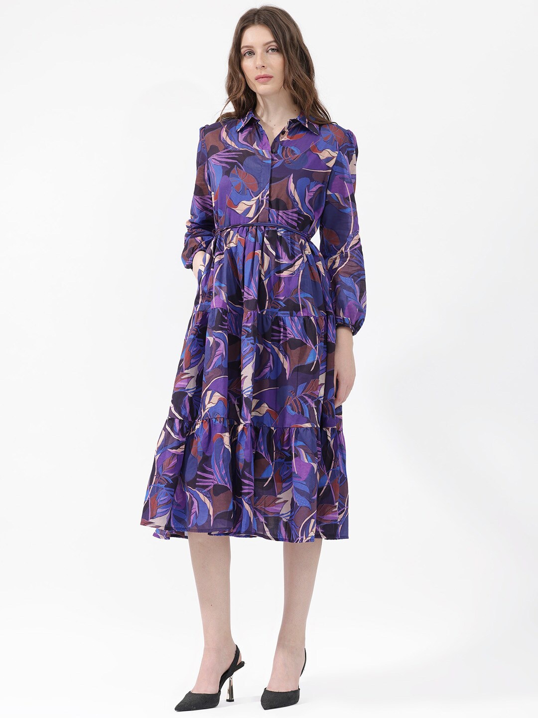 

RAREISM Floral Print Fit & Flare Cotton Midi Dress, Purple