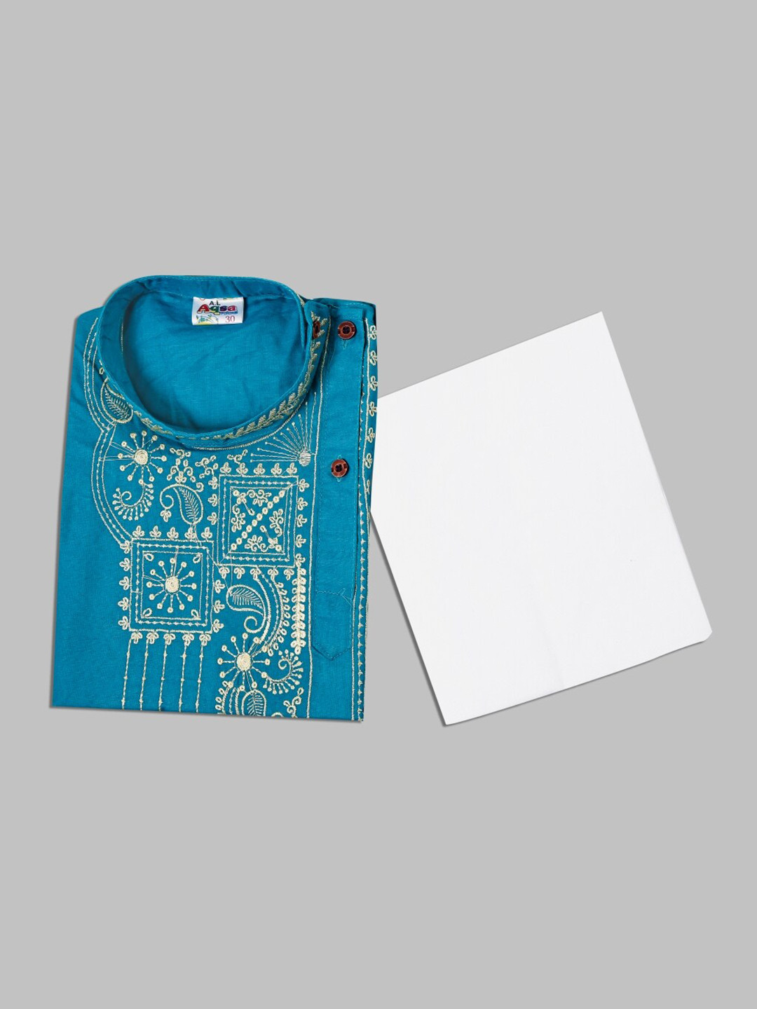 

BAESD Boys Ethnic Motifs Embroidered Mandarin Collar Thread Work Kurta with Pyjamas, Sea green