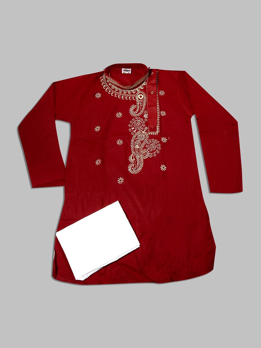 

BAESD Boys Ethnic Motifs Embroidered Regular Thread Work Kurta With Pyjamas, Maroon