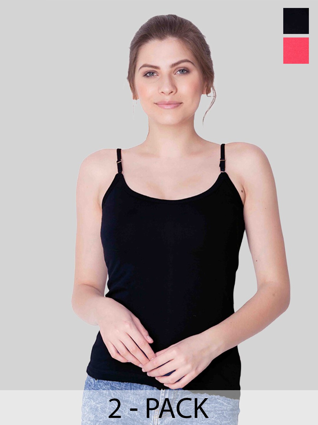 

Dollar Missy Pack of 2 Combed Cotton Camisole, Black