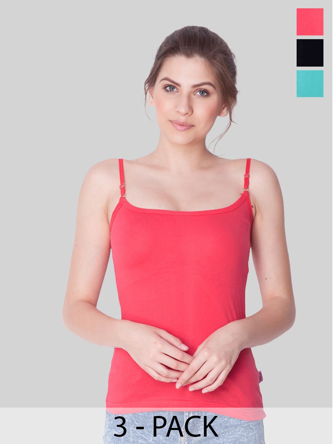 

Dollar Missy Pack of 3 Women Combed Cotton Camisole, Black