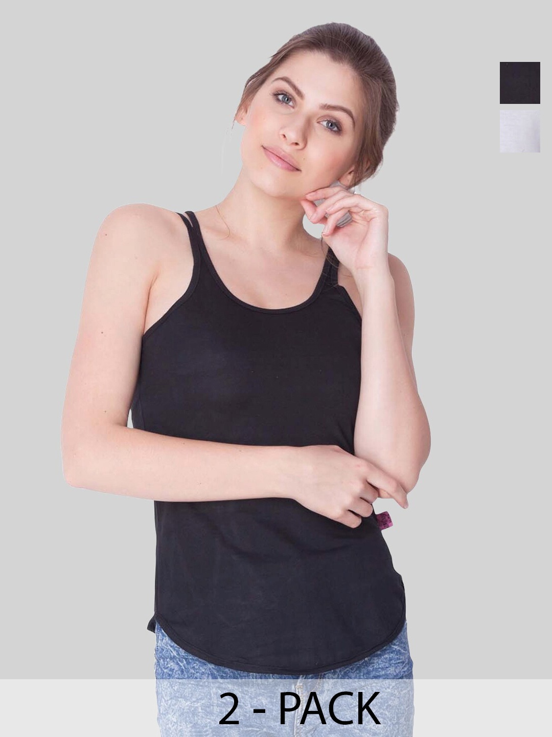 

Dollar Missy Pack of 2 Combed Cotton Camisole, Black