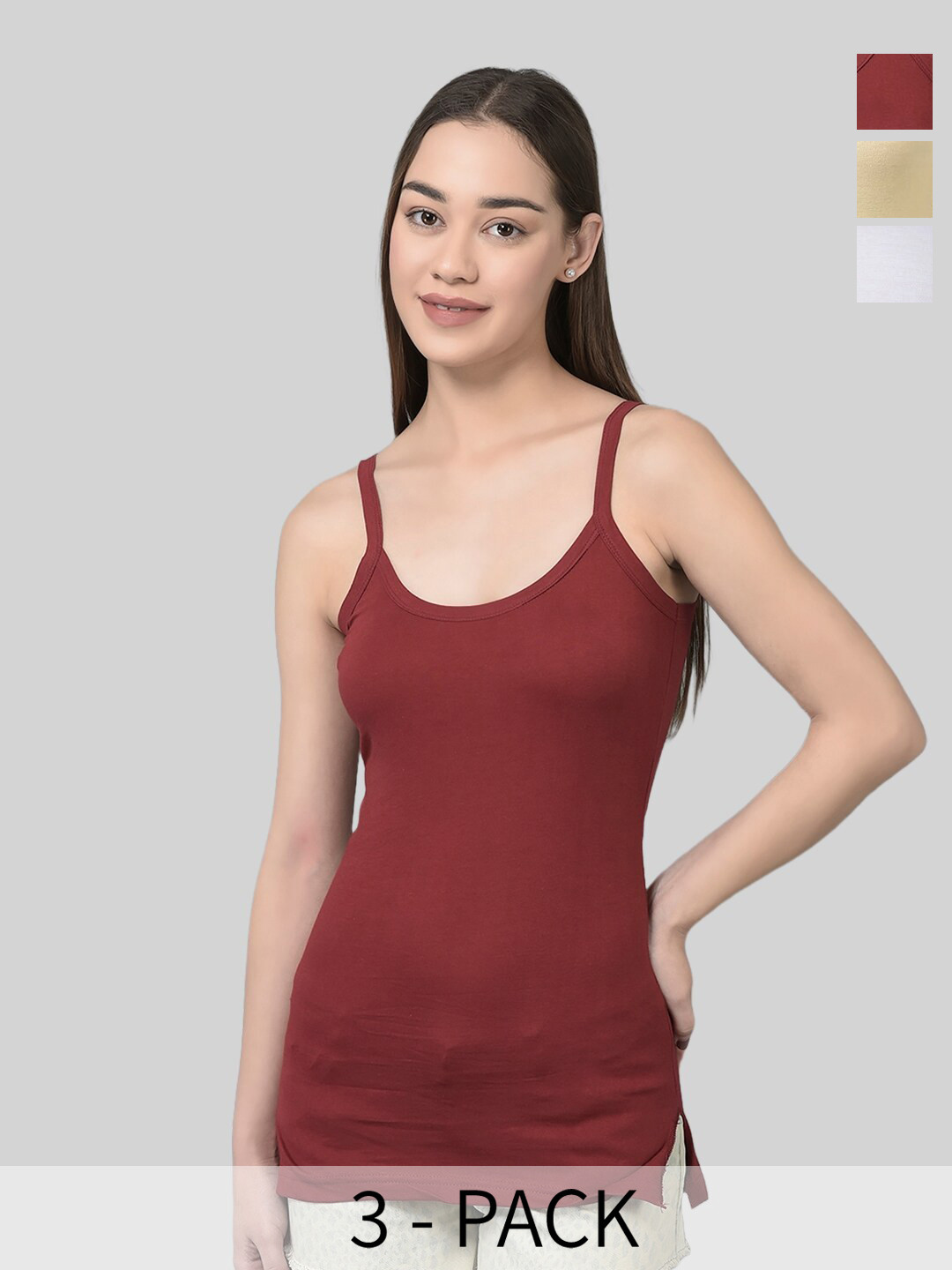 

Dollar Missy Pack of 3 Combed Cotton Camisole, Beige