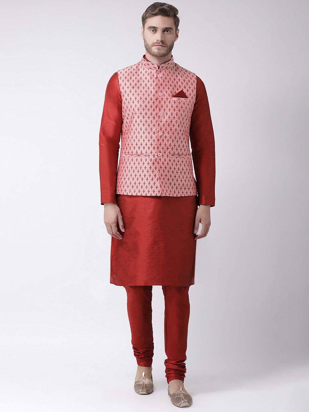 

DEYANN Regular Kurta With Pyjama & Nehru Jacket, Red