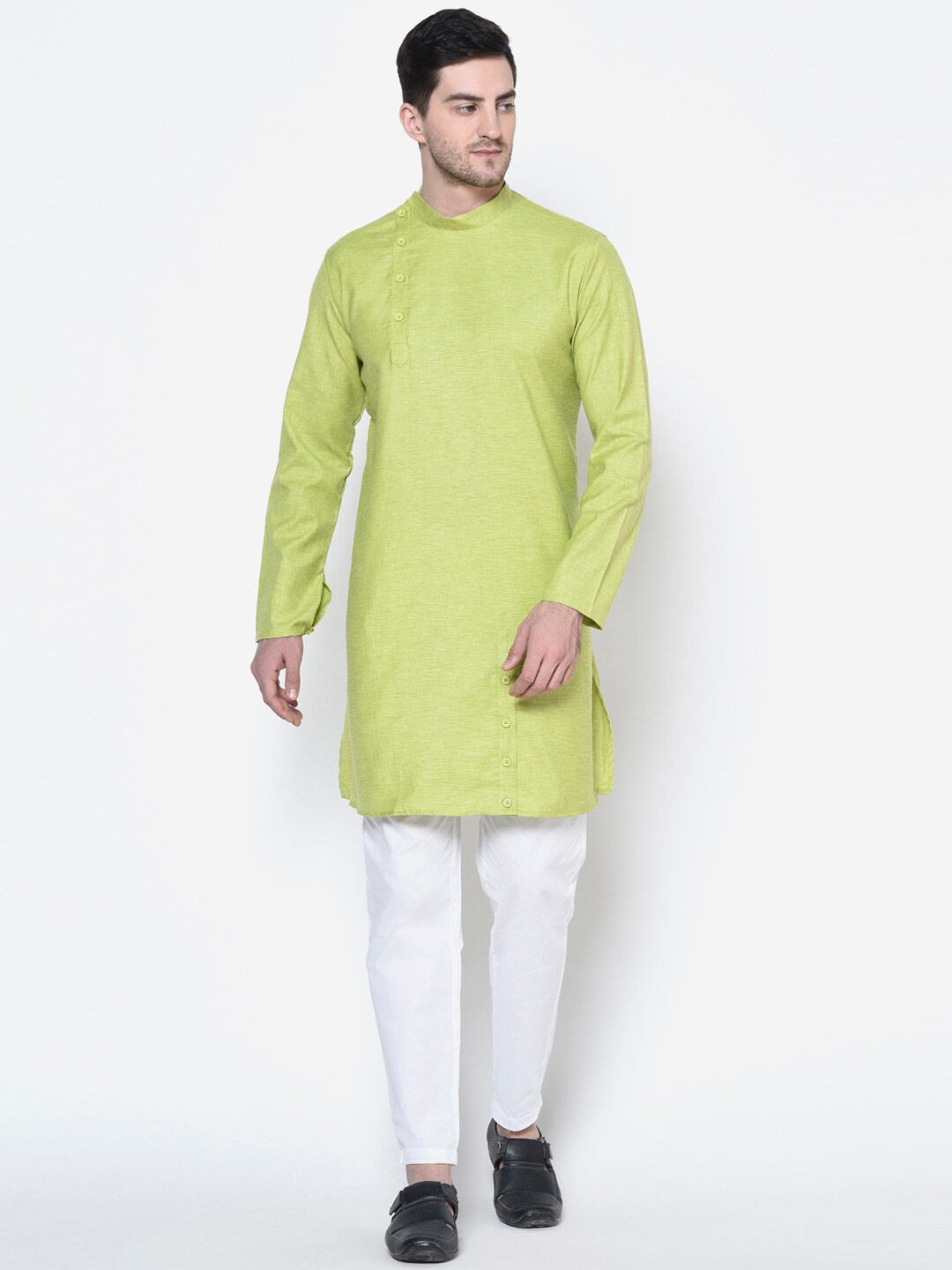 

DEYANN Angrakha Dupion Silk Kurta with Pyjamas, Green
