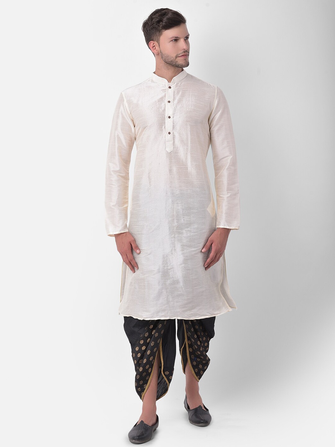 

DEYANN Ethnic Motifs Regular Dupion Silk Kurta with Dhoti Pants, Off white