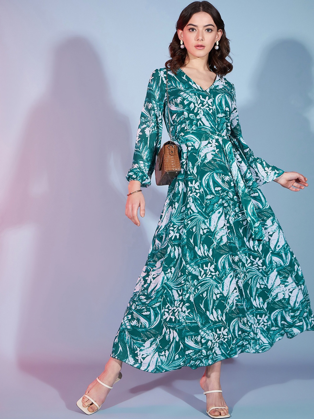 

DressBerry Floral Printed Georgette Maxi Dress, Green