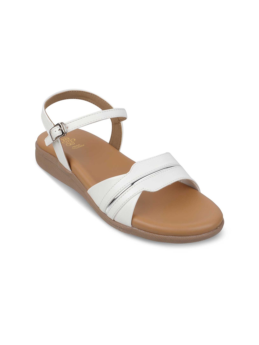 

Tresmode Buckle Open Toe Flats, White