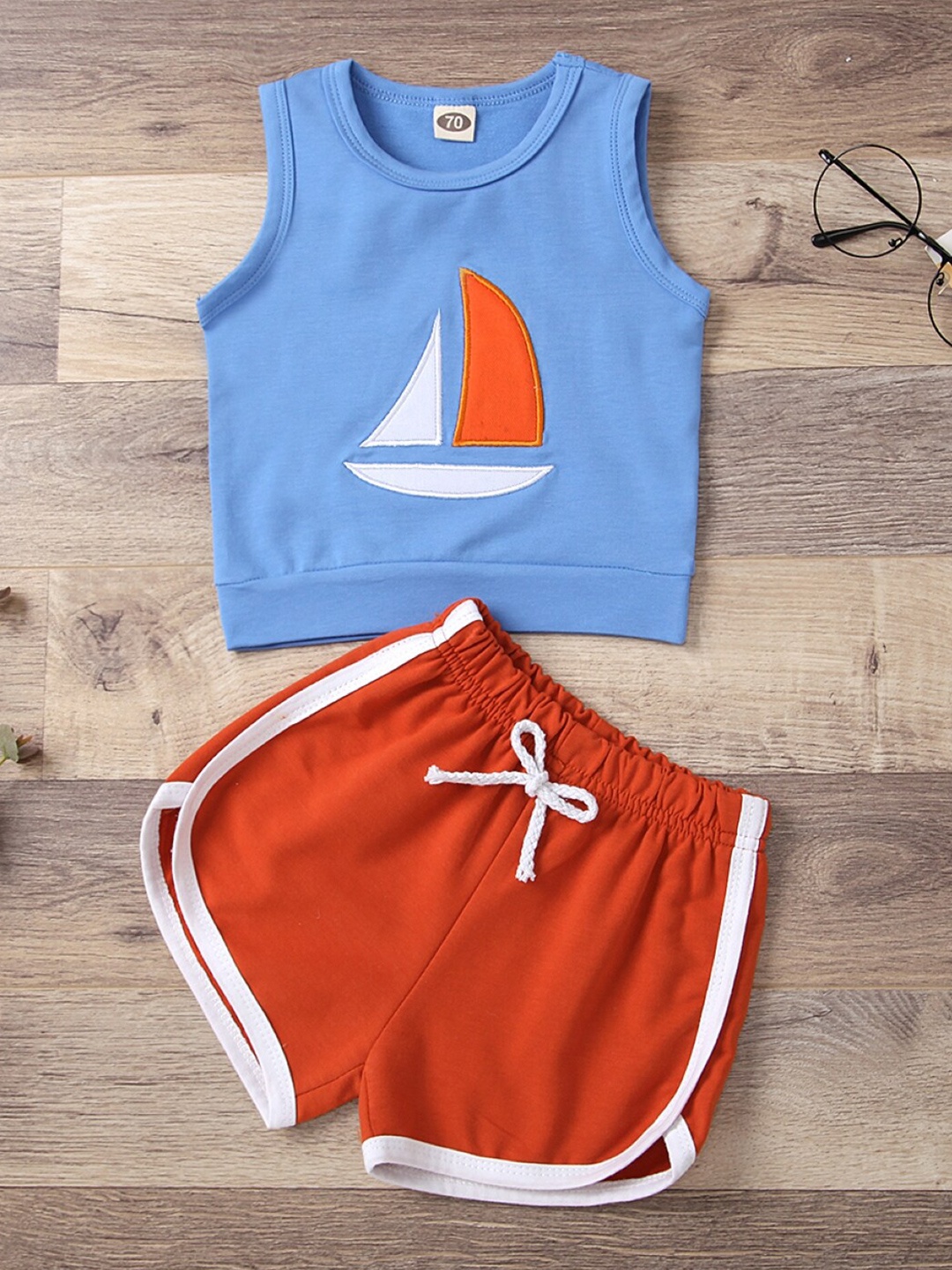 

StyleCast Girls Blue & Orange Pure Cotton Top with Shorts