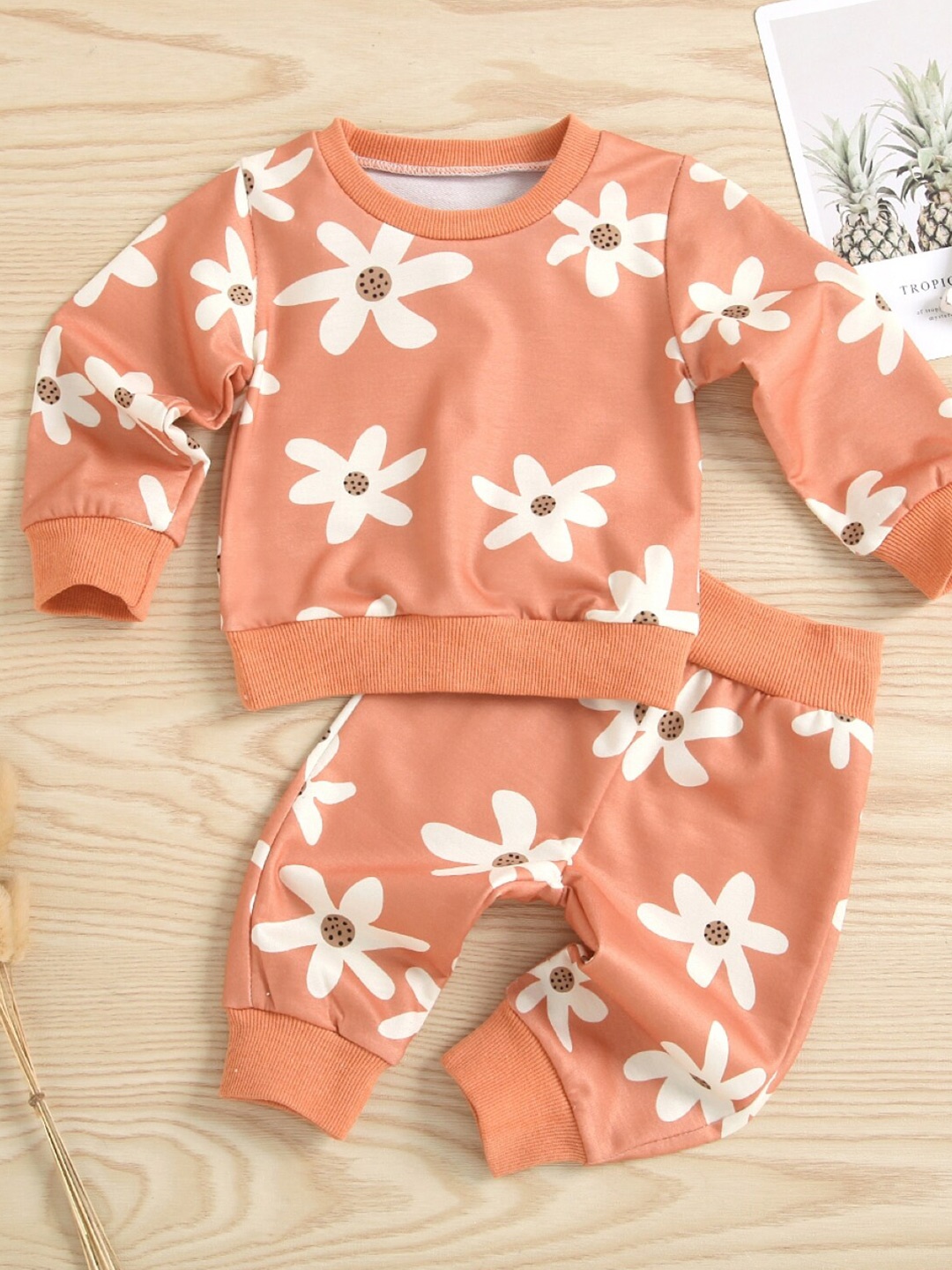 

StyleCast Girls Orange & White Printed Pure Cotton Top with Trousers