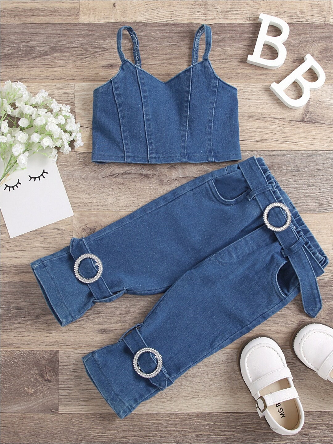 

StyleCast Girls Shoulder Straps Pure Cotton Clothing Set, Navy blue