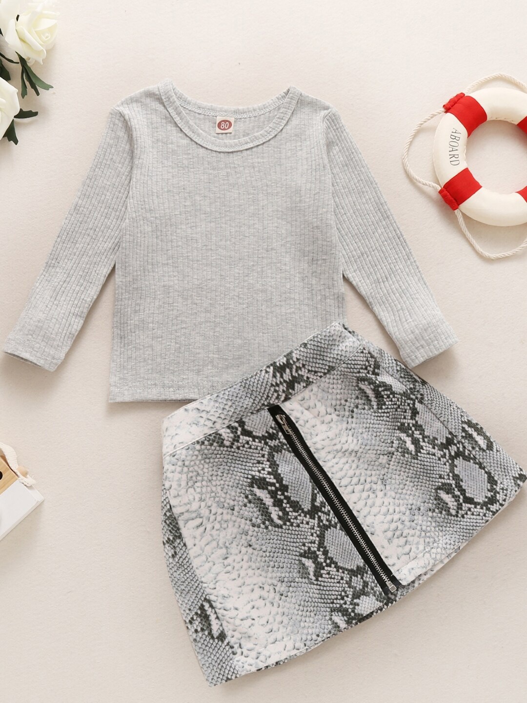

StyleCast Girls Round Neck Top With Skirt, Grey