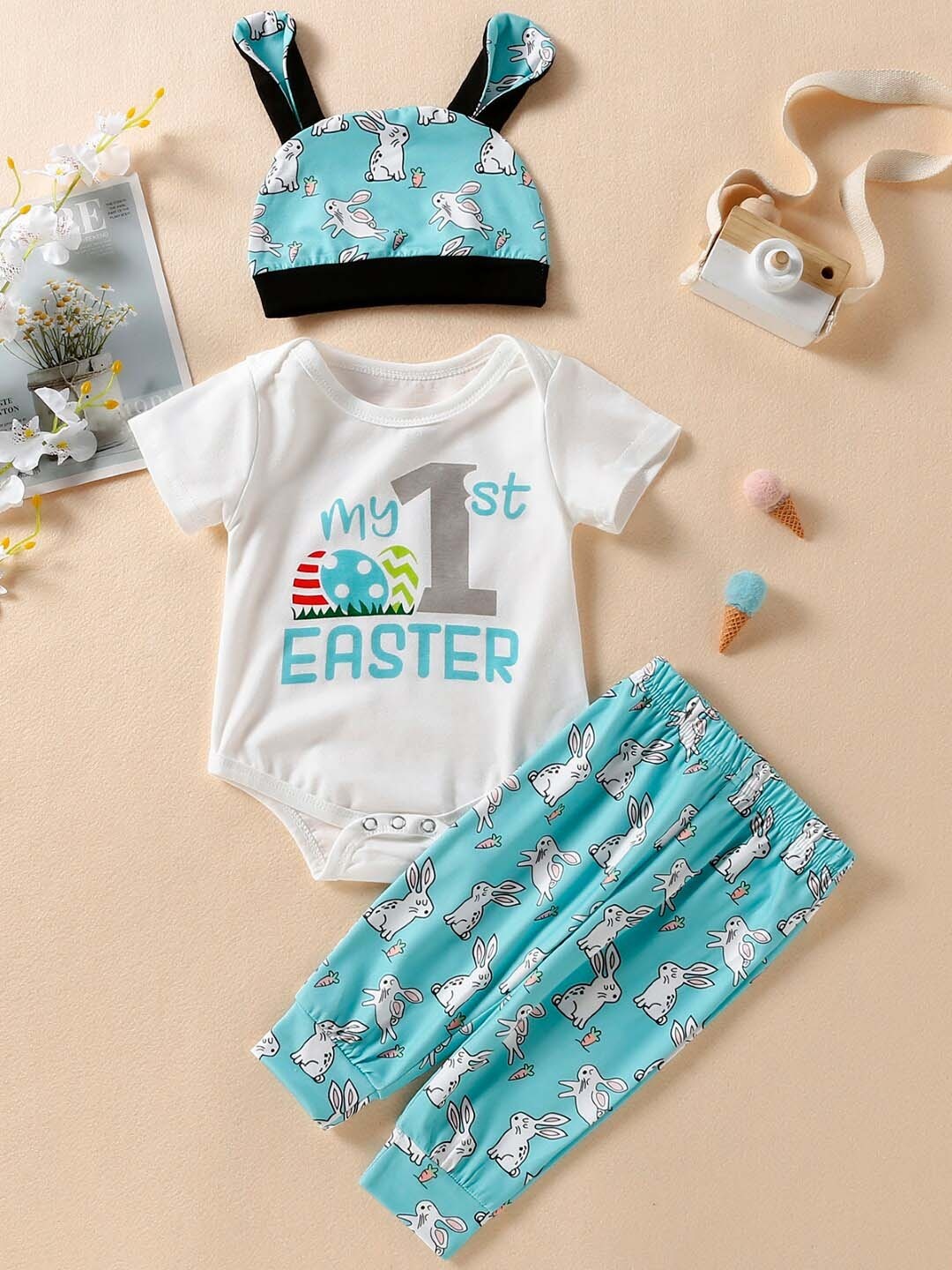 

StyleCast Infant Girls Blue & White Printed Pure Cotton Leotard With Trousers