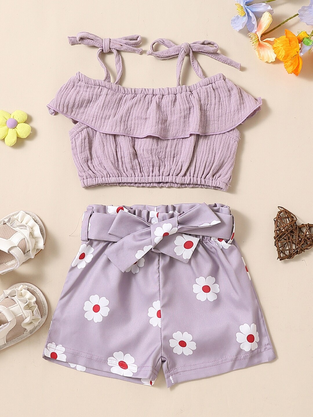 

StyleCast Girls Purple & White Pure Cotton Top with Shorts