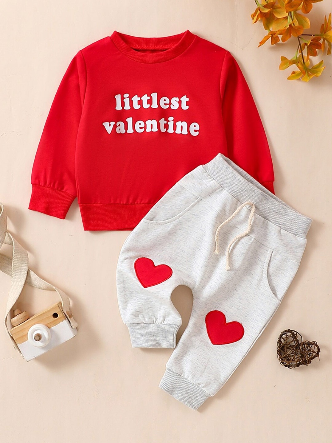 

StyleCast Girls Red & Grey Printed Pure Cotton Top with Trousers