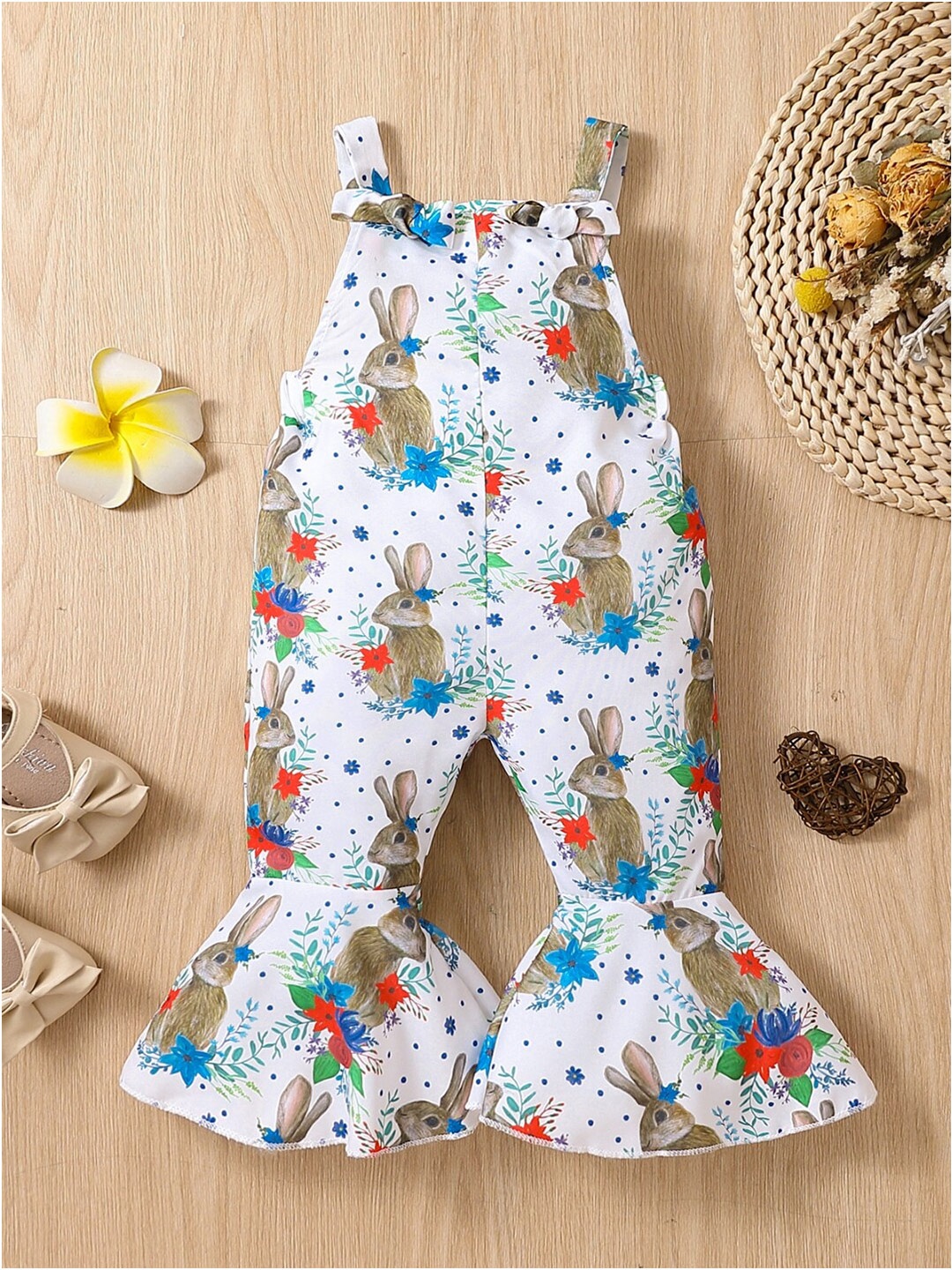 

StyleCast Girls White & Blue Printed Basic Jumpsuit