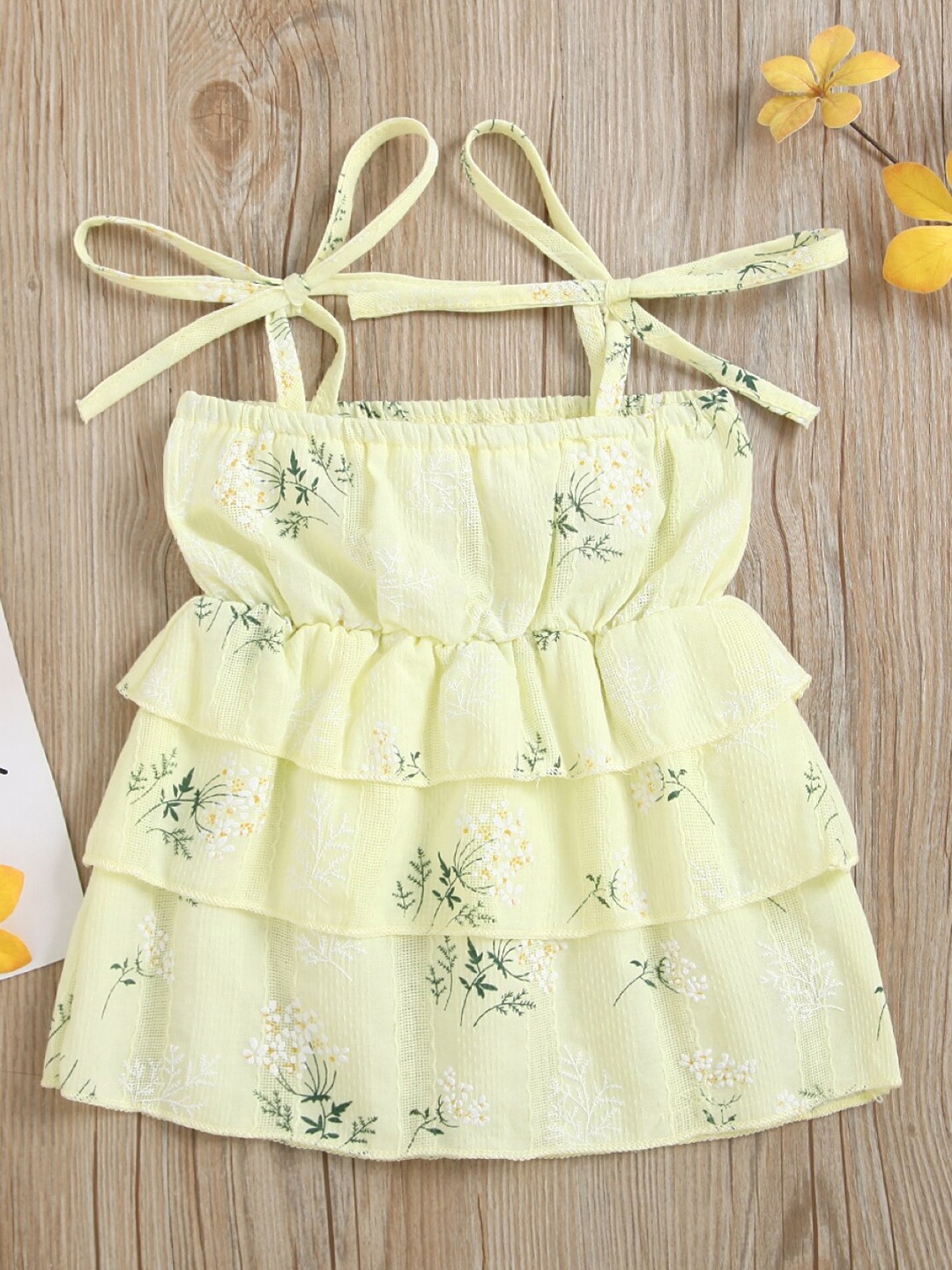 

StyleCast Girls Yellow & Green Shoulder Straps Peplum Dress