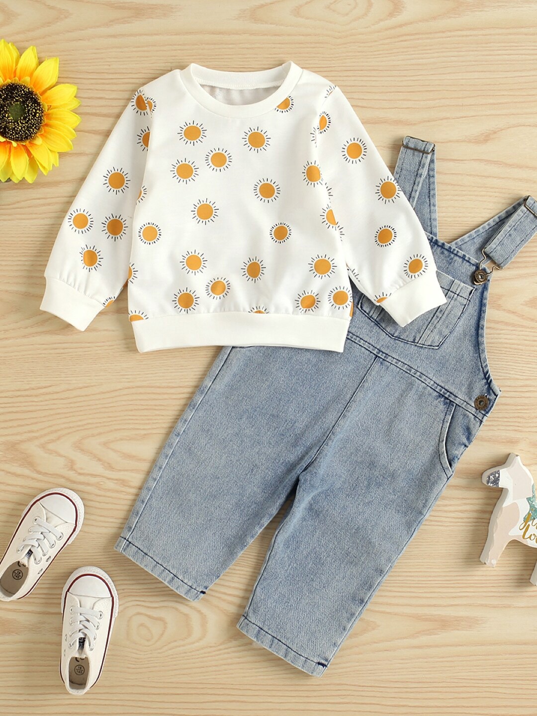 

StyleCast Infant Girls Blue Printed Dungaree With Top