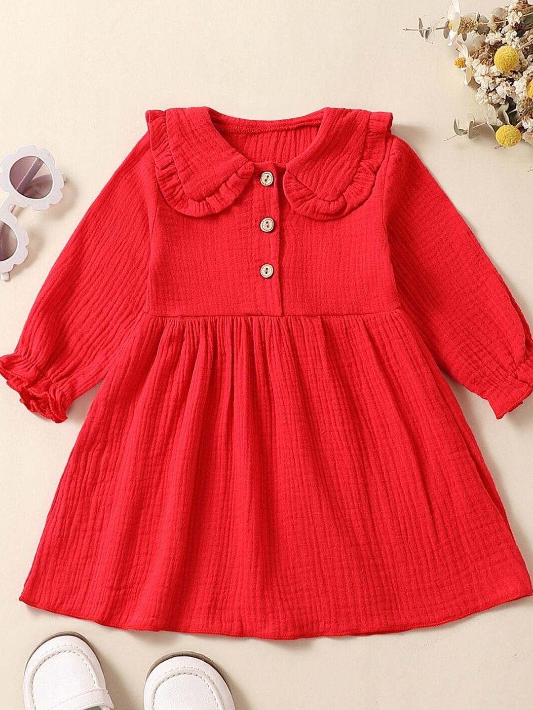 

StyleCast Girls Red Peter Pan Collar Puff Sleeve A-Line Dress