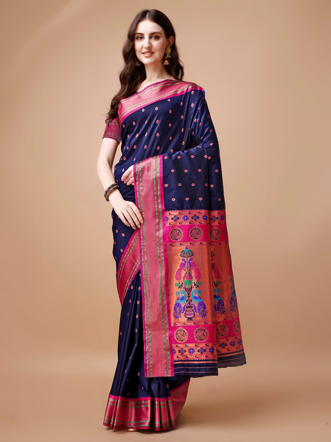 

JUST FASHION Ethnic Motifs Paithani Saree, Navy blue