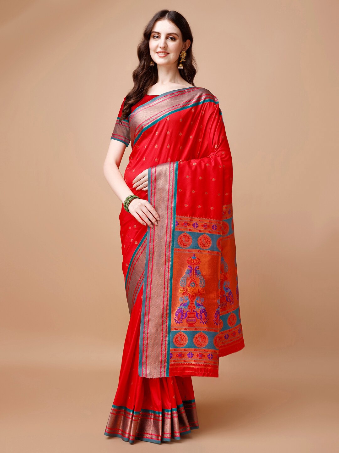 

JUST FASHION Ethnic Motifs Paithani Saree, Red