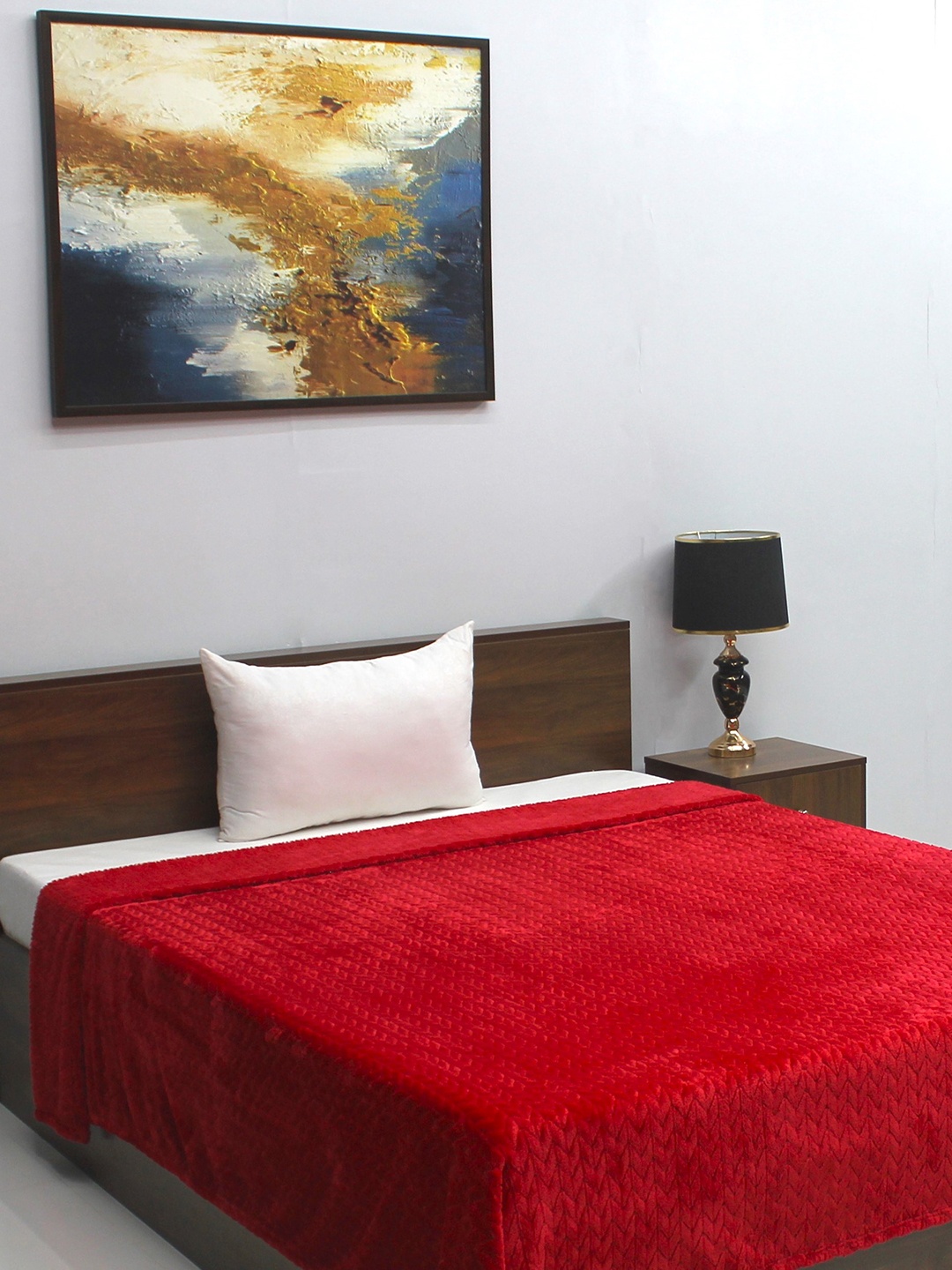 

BOMBAY DYEING Fidilis Red & Cream Floral AC Room 290 GSM Single Bed Blanket