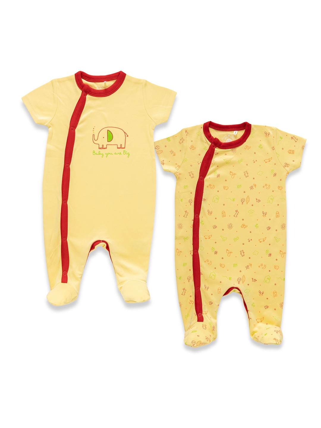 

JusCubs Infant Boys Pack Of 2 Printed Cotton Sleepsuit, Yellow